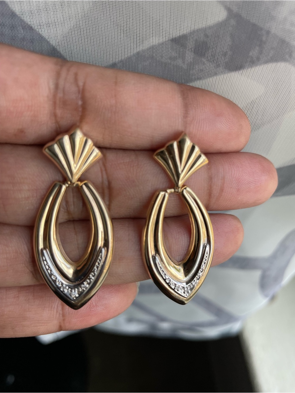 Real! 14kt Gold Diamonds Accents Long Earrings
